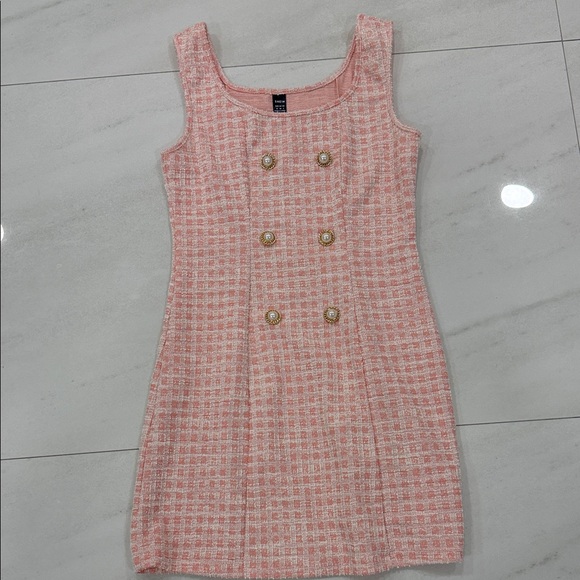 SHEIN Dresses & Skirts - Women’s Pink Tweed Sheath Dress with Gold Buttons